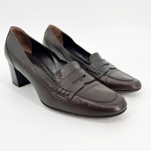 Brooks Brothers Chocolate Brown Leather Penny Loafer Heels